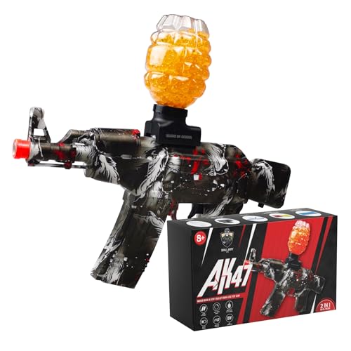 AK47 Skull Army Electric Gel Ball Blaster – 2-in-1 Automatic Gel Splatter Ball Blaster with Water Beads and Soft Dart Refills – Rechargeable Water Blaster Gun for Adults and Kids for Outdoor Games