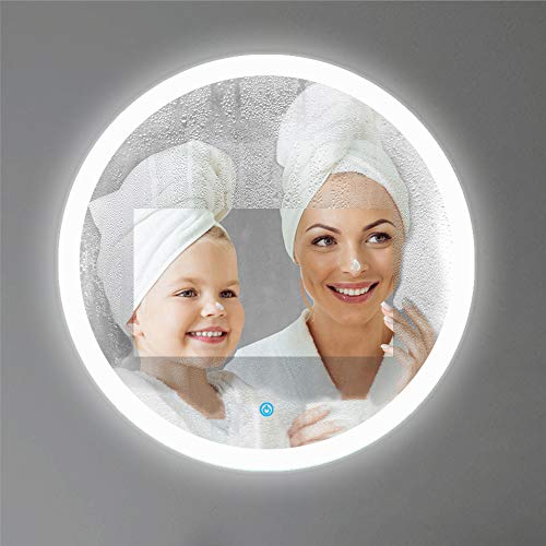 Xinyang 600x600 Round Bathroom Mirror with LED Lights,Anti-fog,Touch Sensor,Cool White Light,Wall Mounted,IP44-1.5cm