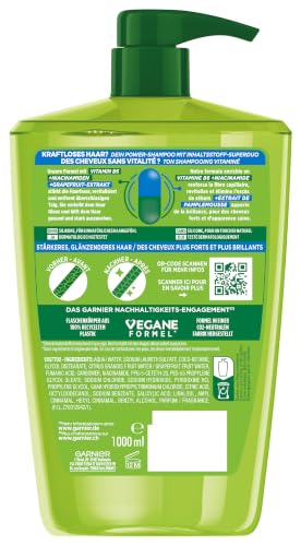 Garnier Fructis Kraft und Glanz kräftigendes Shampoo Grapefruitextrakt XXL, gibt dem Haar Kraft und Energie zurück, für stärkeres und glänzendes Haar, Maxi Format, 1000 ml
