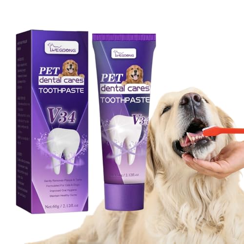 Pasta de Dientes para Mascotas 60g, Cuidado Dental para Perros y Gatos, Elimina Suavemente el Sarro, Mejora la Higiene Oral, Mantiene Encías Saludables