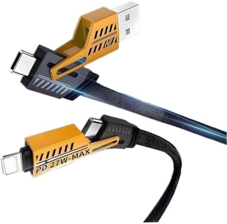 4 in 1 Cable | Gold Plated Ports | Ultra Fast Charging & Data Transfer | Supporting Thunderbolt, Type C, Lightning, Type A for All Phones & Laptop