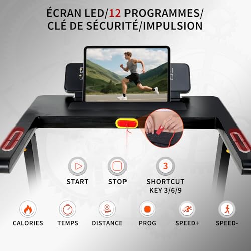 ISE Tapis de Course Pliable Electrique, Tapis Roulant Motorisé 750W, Tapis de Marche 12 Programmes&Vitesse Réglable, Treadmill Home Walking Pad Pliable Cardio, Tapis Course Compact Silencieux – Image 3