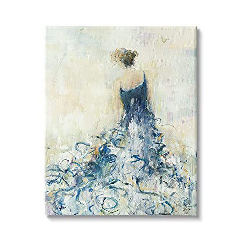 Stupell Industries Women's Abstract Fashion Dress Busy Fluid Blue Curves, Designed by Lisa Ridgers Canvas Wall Art, 36 x 48