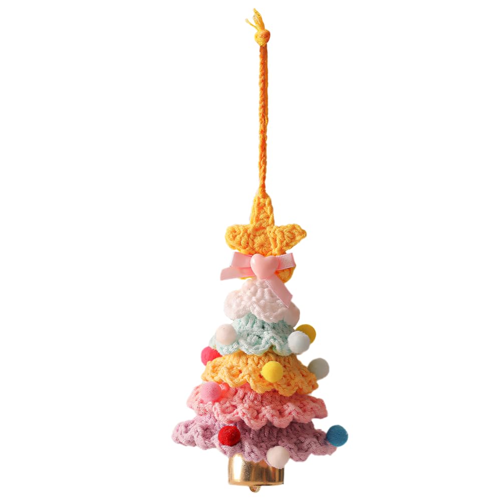 Crochet Christmas Tree Decoration, Knitting Xmas Tree Pendant with Bell for Holiday Hanging in Door, Car, Window