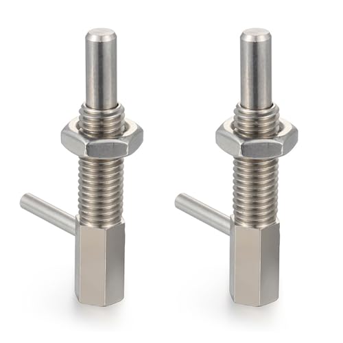 2Pcs Retractable Indexing Plunger Pin, Stainless Steel Spring Pin Spring Loaded Latch Spring Plunger Safety Pin Spring Latch Telescopic Locking Pin Spring Lock with L Handle (M8)