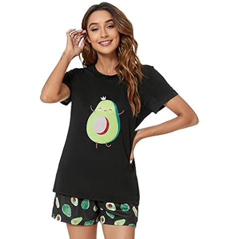 Conjunto de Pijama Corto de Verano para Mujer con Estampado de Plátano y Gato Aguacate Cover