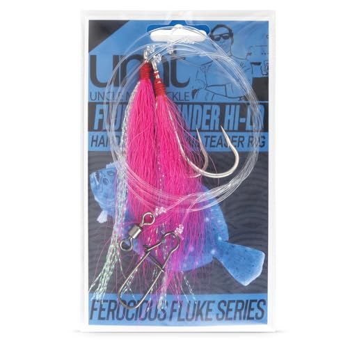 5 Pack - Fluke Flounder Ocean Hi/Lo Rig – Pink BUCKTAIL Teaser Hook for Saltwater – Size 5/0 Hook - 40lb Heavy Duty Mono 3ft Long - Black Duo-Lock Snaps - Hand Tied by UNCLE MO'S SALTWATER TACKLE - Image 6