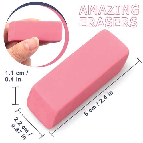 Image of Tamaki Large Erasers, Pink, Pack of 12 | Pencil Erasers for Drawing, Artist Eraser