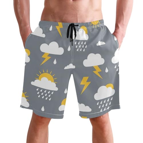 Men's Swim Trunks Quick Dry Swimming Shorts with Pocket Weather Icons Seamless Pattern Swimsuit Trunks