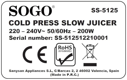 SOGO Licuadora para Zumos y Batidos Prensado en Frío - Extractor de Zumos y Verduras con Panel Táctil - Exprimidor Zumo de Frutas, Verduras, Smoothies y Sorbetes - Bajo Consumo Energético
