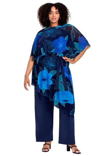 Avenue Women's Plus Size Mesh Overlay Jumpsuit - 16, Blue