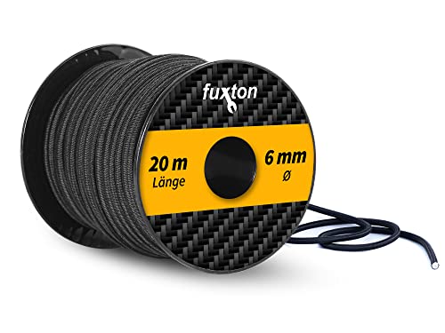 fuxton Corde en Caoutchouc 6 mm 20 m Noir (Elastique bache remorque, Corde d'extension, Bande élastique, Sandow, tendeur Elastique, Cordon Elastique pour bache Piscine)