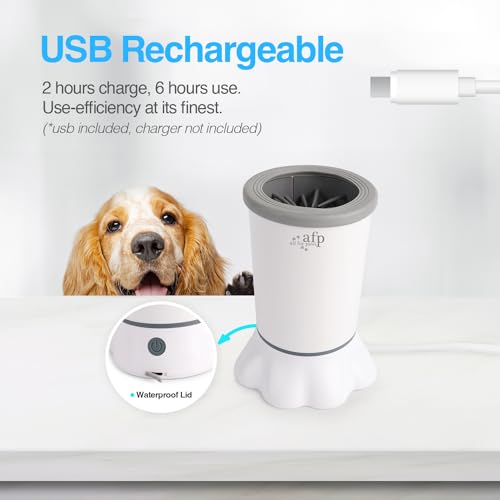 ALL FOR PAWS Automatischer Pfotenreiniger, 2 Reinigungsgeschwindigkeiten, Weiche Borsten, Abnehmbar, USB Aufladbar für Kleine und Mittlere Hunde