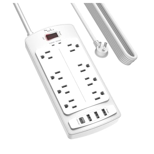 Surge Protector Power Strip - Nuetsa Flat Plug Extension Cord with 8 Outlets and 4 USB Ports, 20 Feet Power Cord (1625W/13A), 2700 Joules, ETL Listed, White