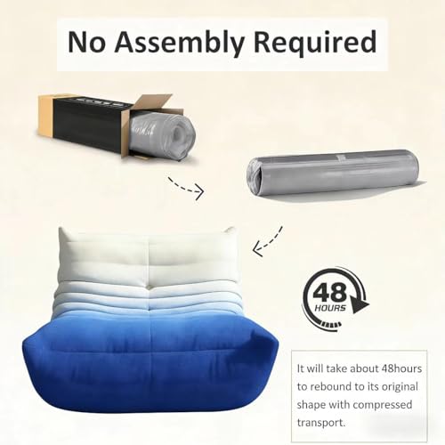 Image of Bean Bag Chairs for Adults, Memory Foam Reading Bean Bag Sofa Chair with Faux Fur Filler, Fireside Floor Gaming Chairs for Living Room, Bedroom and Office (White&Blue, Single)