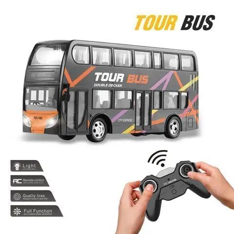 Pihura RC City Bus Double Decker Big 4 Wheel Drive Metal Bus Car with 3 Open-able Doors and Light - Multicolor 2