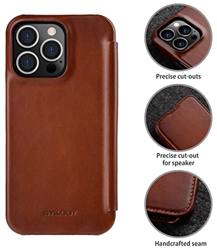 Étui en cuir iPhone 13 Pro Max StilGut, l'authenticité d'une coque à rabat unique