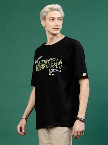 Image of Rigo Back Printed Half Sleeves Round Neck Oversized T-Shirt for Men | Drop Shoulder T-Shirt for Men | Loose Baggy Fit T-Shirt for Men