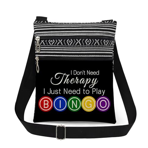 XiaoGalaee Bingo Gam Crossbody Bag with Adjustable Strap I Dont Need Therapy I Just Need to Play Print with Colorful Circle Designs Messenger Bag Fun Gift for Bingo Lovers Casino Lover (Black)