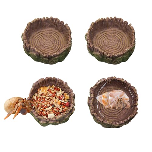 4 Pack Hermit Crab Water Dish Food Bowl, Resin Tree Trunk Reptile Feeding Bowls, Tank Aquarium Accessories for Bearded Dragon Leopard Gecko Lizard Tortoise Snail Toad Frog - 2.75 Inch in Diameter