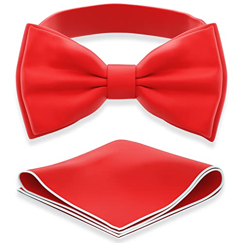 Image of Adam Young Men's Bow Ties with Handkerchief Pre-Tied Style Formal Satin Classic Bowtie for Tuxedo Faux Silk