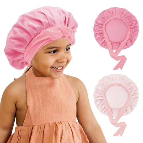 Baby Bonnet for 0-6Months Toddler, Breathable Silky Satin Cap, Adjustable Bonnets Sleep Cap (0-6Months, Pink)