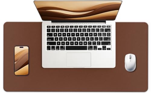 Tapis de Bureau en Suède et Cuir, Tapis de Bureau D'ordinateur Antidérapant, Tapis de Souris et de Clavier Etanche, Sous Main Bureau pour le Bureau et la Décoration Intérieure (Marron, 60x34cm)