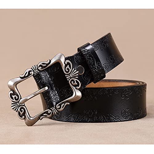 Women Carved Hollow Alloy Pin Buckle Leather Belt Unisex Vintage Genuine Cowhide Leather Belt for Jeans Pants4