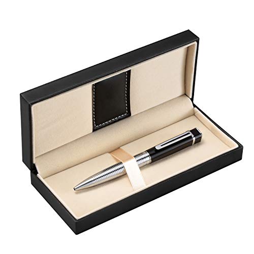 Pemmeed Ballpoint Pen with Gift Box, Metal Pen for Men Women Executive Business Office School Supplies, Retractable Pen Sliver Trim Refillable 1.0mm Black Ink B7 (Sliver)