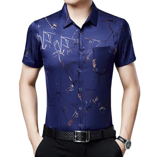 Chemise manches courtes soie glacée imprimée col revers pour hommes stylés