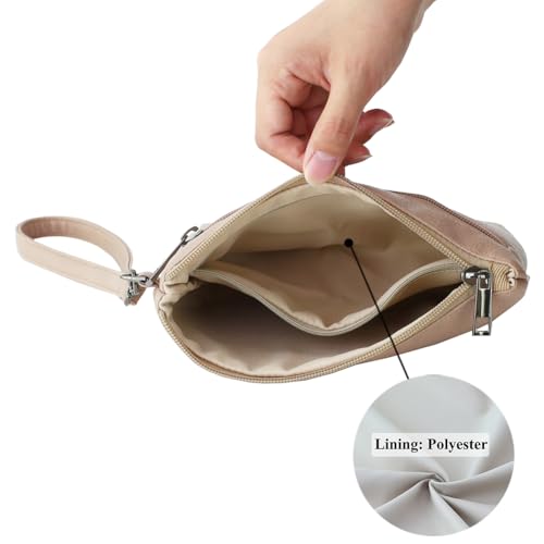 Image of Small Wristlet Wallets for Women, Zip Clutch Bag with Wristlet Pouch, 3-Zipper Original Design