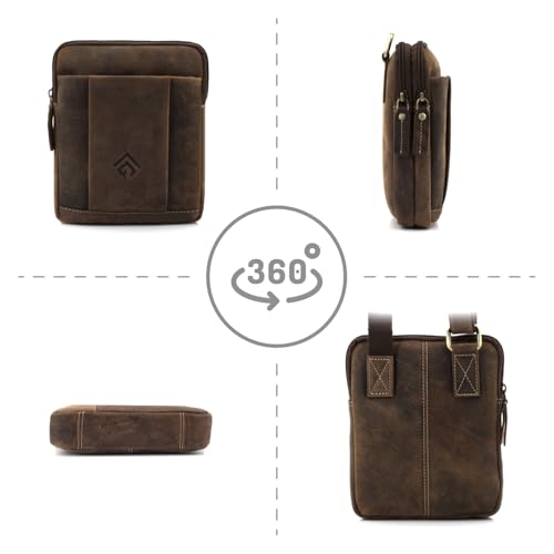 ekavale Umhängetasche Herren aus Leder - Stylische Schultertasche Herren Vintage - Messenger-Bag für Männer, für Alltag, Arbeit Robuste kleine Herrentasche (Wood)