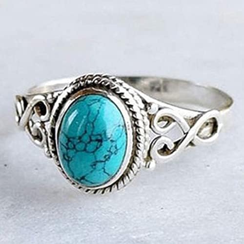 Miniatura 5 de Turquoise Moonstone Ring Women's 925 Sterling Silver Ring Oval Cut Natural Bohemia Turquoise Jewelry Birthday Proposal Hollow Engagement Party Band