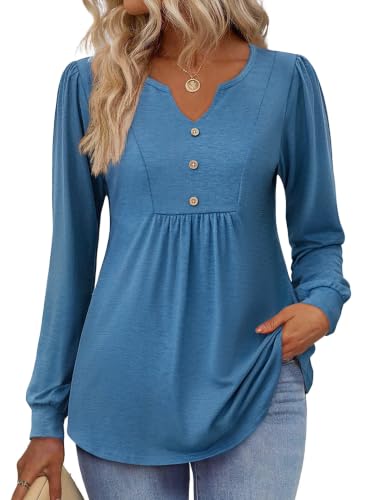 Image of Zeagoo Womens Long Sleeve Tops Fall V Neck Shirt Casual Pleated Tunic Top