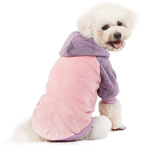 Image of FabriCastle Dog Hooded Sweater, Dog Clothes for XXS XS Small Dogs Girl & Cats, Soft and Warm Pet Coat, Winter Pet Jacket, Doggy Apparel Costumes, Puppy Outfits Snap On Hoodies (Pink Body, XX-Small)
