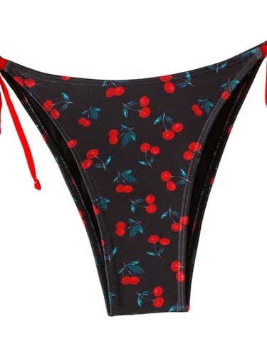 WDIRARA Women's Cherry Print Halter Swimsuit Contrast Binding Bikini Set Two Piece Tie Side Bathing Suit4