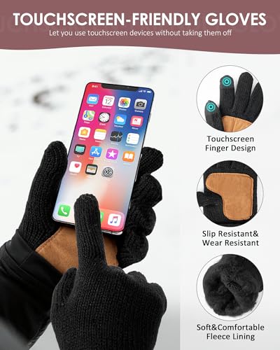 Womens Satin Lined Beanie Scarf Gloves Set, Silk Lined Winter Hats Knit Scarf Touchscreen Gloves, 3 Fashionable Warm Gift Set - Image 6