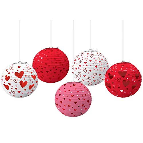 amscan Valentine's Day Mini Lantern Decorations, Hot-Stamped, 5 Ct., Multicolor