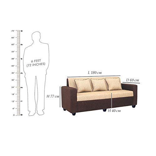 Image of Bharat Lifestyle Tulip 3 Seater Fabric Sofa | Cream Brown | Upholstered Sofa Couch for Living Room, Bedroom & Office | Comfortable Seating | DIY(Do-It-Yourself) Assembly | 1 Year Warranty