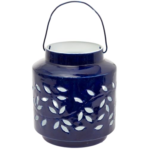 Boston International Lantern/Candle Holder Decorative Metal Outdoor Lanterns | Home Tabletops Mantels Patios: Medium, Navy Blue