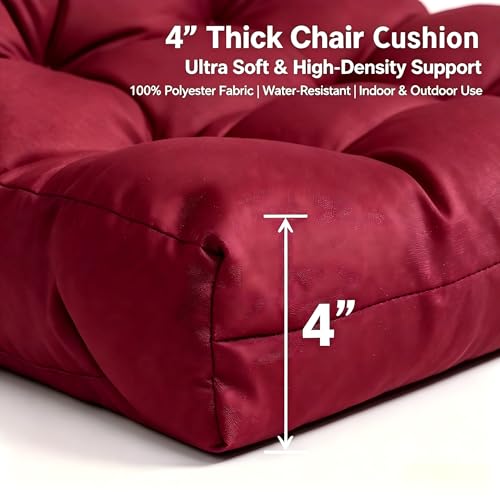 Image of QILLOWAY Outdoor Chair Cushion for Patio Furniture, Waterproof Patio Cushions Set of 2 with Ties, Fade Resistant Replacement Pads for Outdoor Rocking Chairs,Red