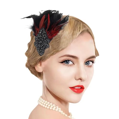 Gangel 1920s Flapper Headband Great Feather Hair Clip Roaring 20s Headpiece Vintage Flower Hairband Harlem Nights Prom Headbands for Women (black)