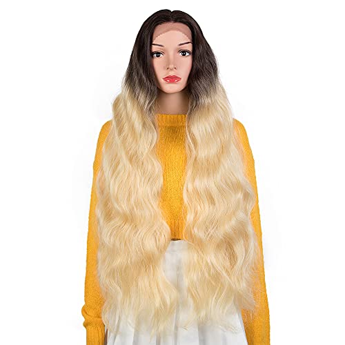 NOBLE Lace Front Wigs for Black Women 38 Inch Super Long Blonde Wig for White Women Synthetic Body Wave HD Lace Front Wavy Wigs for Daily Party Cosplay Use