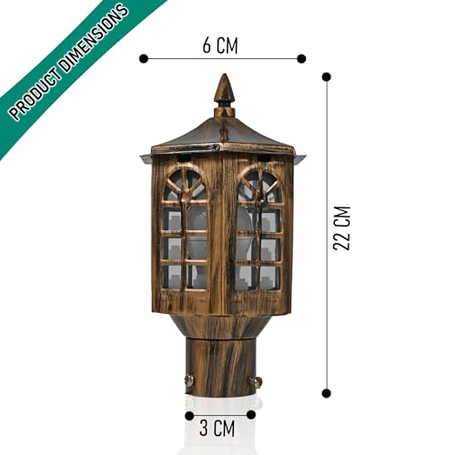 Image of SINOMAN Vintage Antique Outdoor Post Light for Garden Waterproof Decorative Lantern with Classic Golden Finish Pillar Mount Exterior Lamp (GL 513 GA, Pack of 1) Bulb Not Included