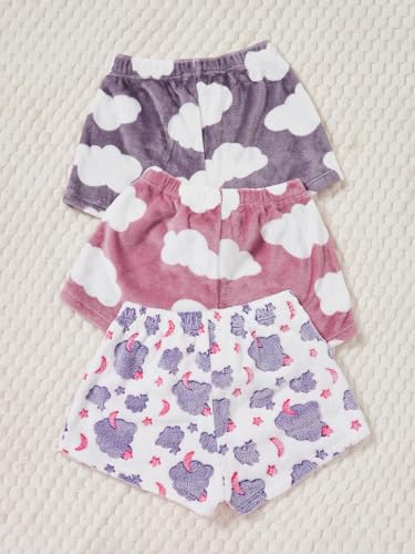 Verdusa Women's 3 Pieces Fuzzy Pajama Shorts Cartoon Graphic Flannel Sleep Pj Lounge Bottoms2