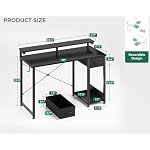 AODK Gaming Desk with LED Lights, 40 Inch Computer Desk with Drawers, Reversible Small Desk with Monitor Stand & Headphone Hook for Home Bedroom, Black - Image 3