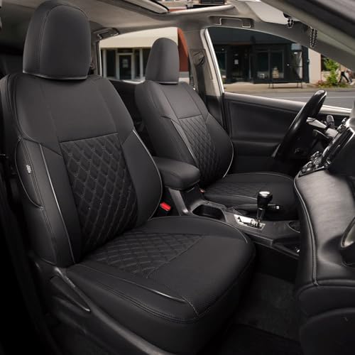 Image of GIANT PANDA Pu Leather Car Seat Covers Full Set Custom Fit for Toyota RAV4 2019 2020 2021 2022 2023 2024 Adventure,TRD-Off Road,Black