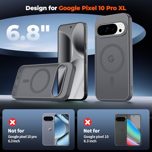 Image of SUPFINE Magnetic for Google Pixel 10 Pro XL Case with Screen Protector, (Built-in Magnets) ((Military Grade Drop Protection) Slim Translucent Shockproof Phone Case,Titanium Gray