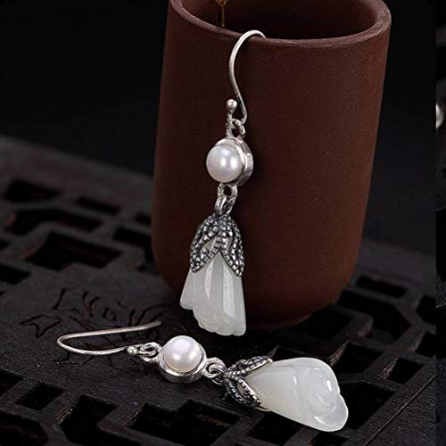 Boucles d'oreilles néphrite blanc anti-ternissement style chinois - 2