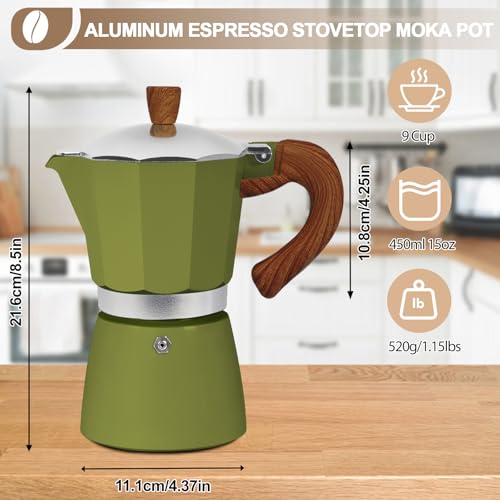 Image of Aluminum 9 Cup 450ml Moka Pot Express Coffee Maker Stovetop Espresso Colorful Coffeemaker Italian Classic Style Brewing Greca Cafe Mocha Machine for Cafeteras Lover Camping Travel and Home Use 15oz